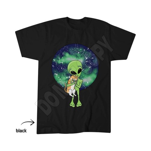 Alien and cat shirt space - alien, t-shirt,