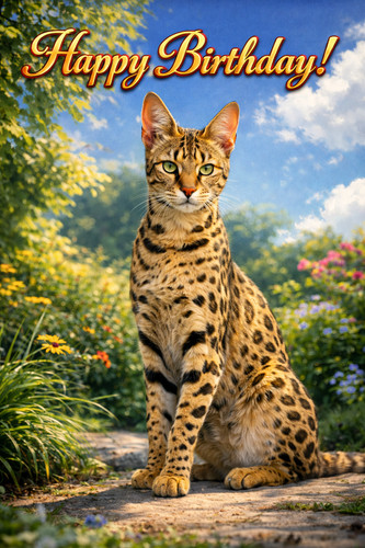 Savannah cat birthday card - cat,