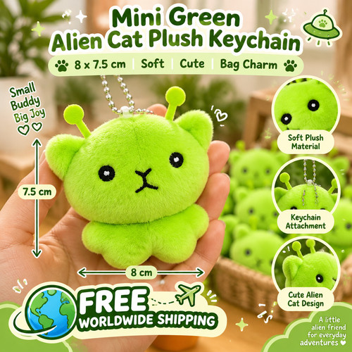 Mini green alien cat plush - mini,