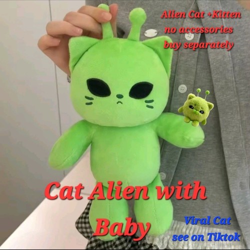 Green alien cat teddy - green,