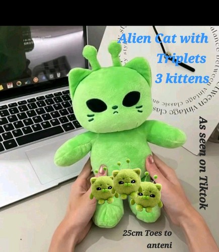 Green alien cat teddy toy - toy, +