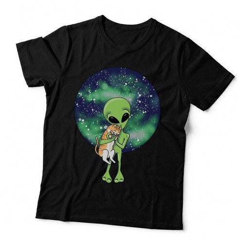 Alien and cat shirt - t-shirt,, space