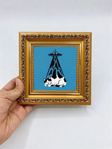 Ufo cat art framed alien - ufo,