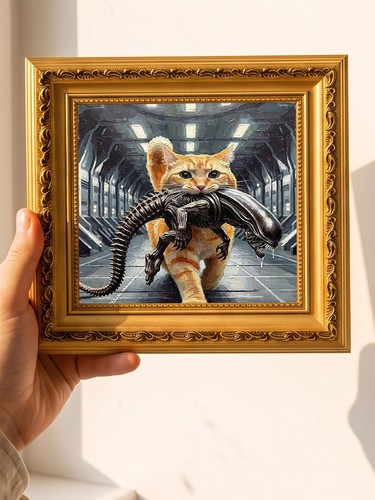 Orange cat alien sci oil - orange, sci-fi